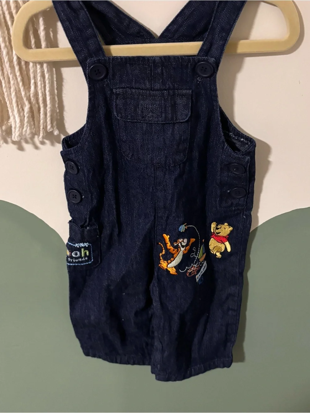 Infants 3-6 mo Disney Vintage POOH & FRIENDS Tiger Explore Cotton Denim Overalls